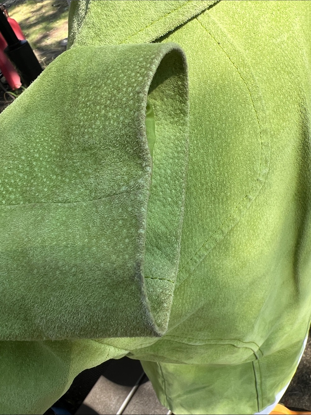 Women’s Lime Green Suede Zip-Front Leather Jacket - Picture 4 of 7